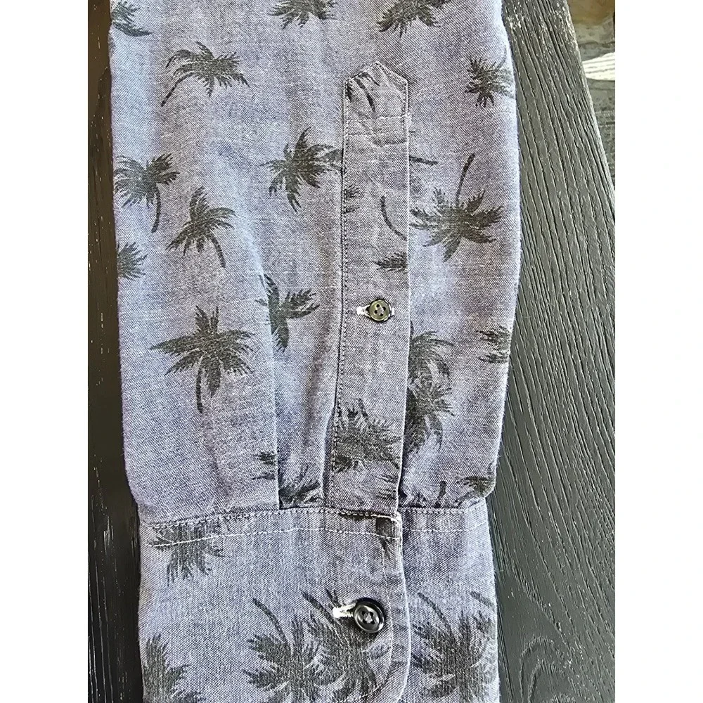 J. Crew Mens Button Down Long Sleeve‎ Casual Shirt Slim Large Palm Tree Print